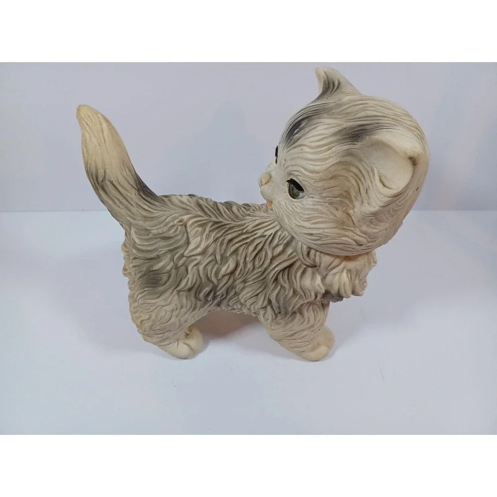 Vtg 1960 Edward Mobley Cat Rubber Toy Gray Long Haired Eyes Open Close Poseable